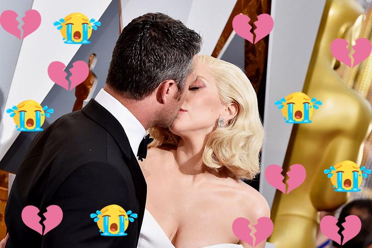 Lady Gaga e Taylor Kinney se beijando no Oscar 2016