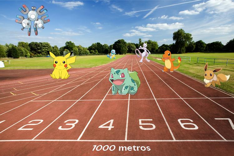 Pokemóns em uma pista de corrida sendo um dos esportes olímpicos