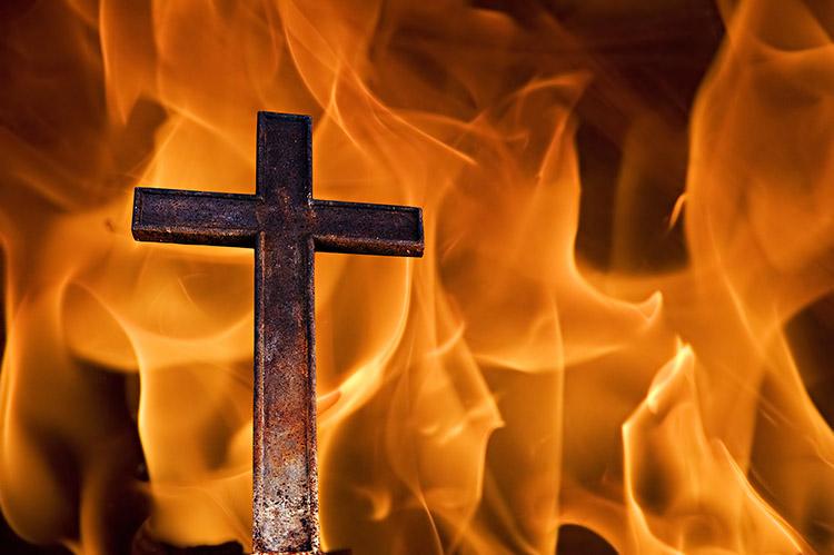 cruz, fogo, em chamas, Inquisição