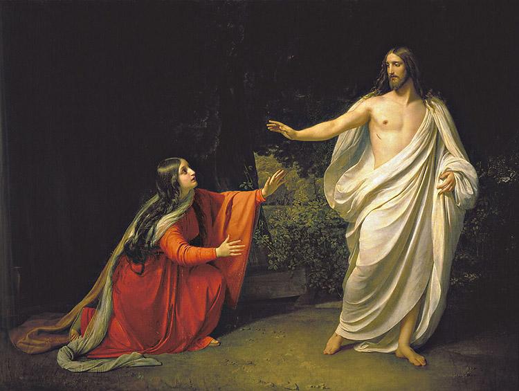 Maria Madalena, Jesus Cristo, manto vermelho, abaixada, seguindo Jesus