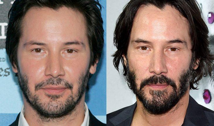 Na imagem há o antes e depois do ator Keanu Reeves