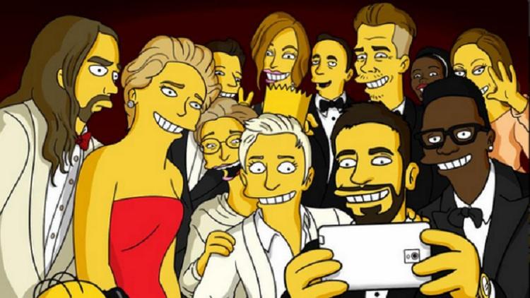 selfie de famosos, convidados especiais, celebridades, versão amarela, os simpsons