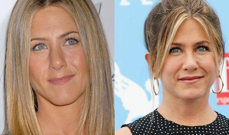 Na imagem há o antes e depois da atriz Jennifer Aniston