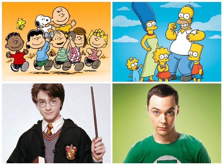 Peanuts, Simpsons, Harry Potter, Sheldon Cooper
