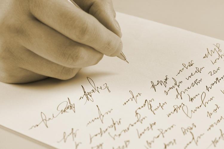 mão,escrevendo, carta, abaixo-assinado