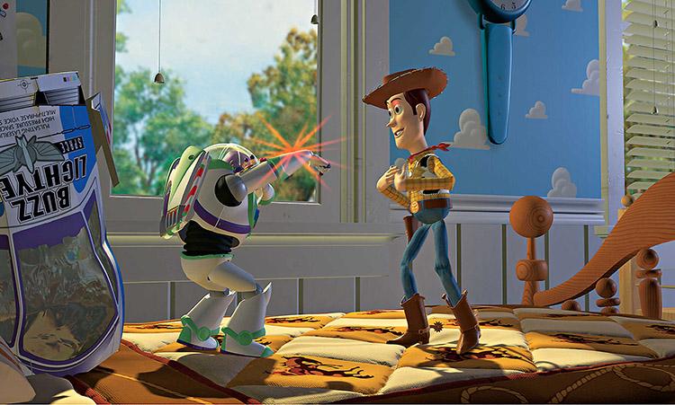 Toy Story, Woody, Buzz Lightyear, brigando