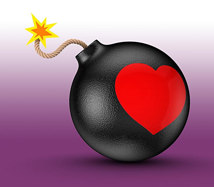 ilustração de um coração em forma de bomba 
