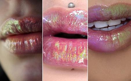 Maquiagem holográfica para os lábios