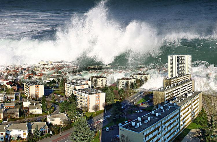 tsunami, onda, destruição, catástrofe