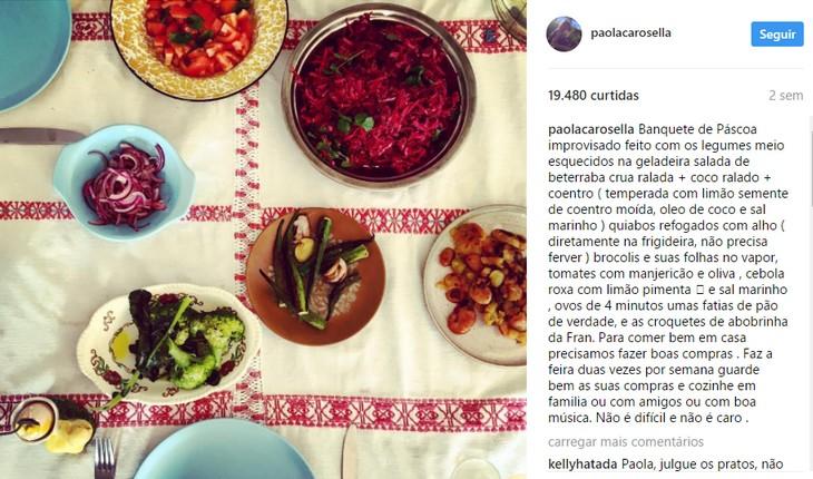 foto do instagram de Paola Carosella, com uma dica de culinária