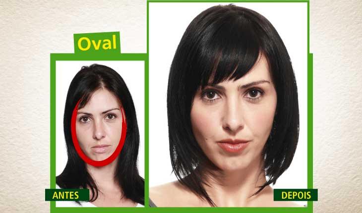 antes e depois de cortes para cada tipo de rosto, na versão rosto oval.