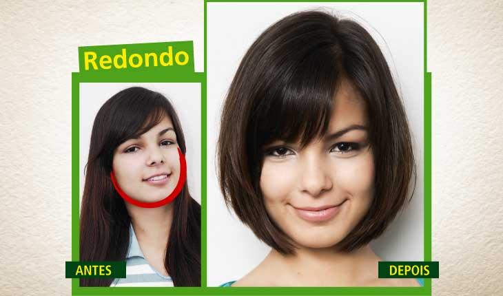 antes e depois de cortes para cada tipo de rosto, na versão rosto redondo.