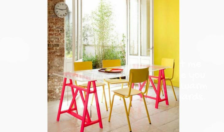 mesa de cavalete rosa com amarelo pinterest
