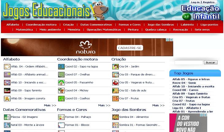 print de tela do site infantil Jogos Educacionais