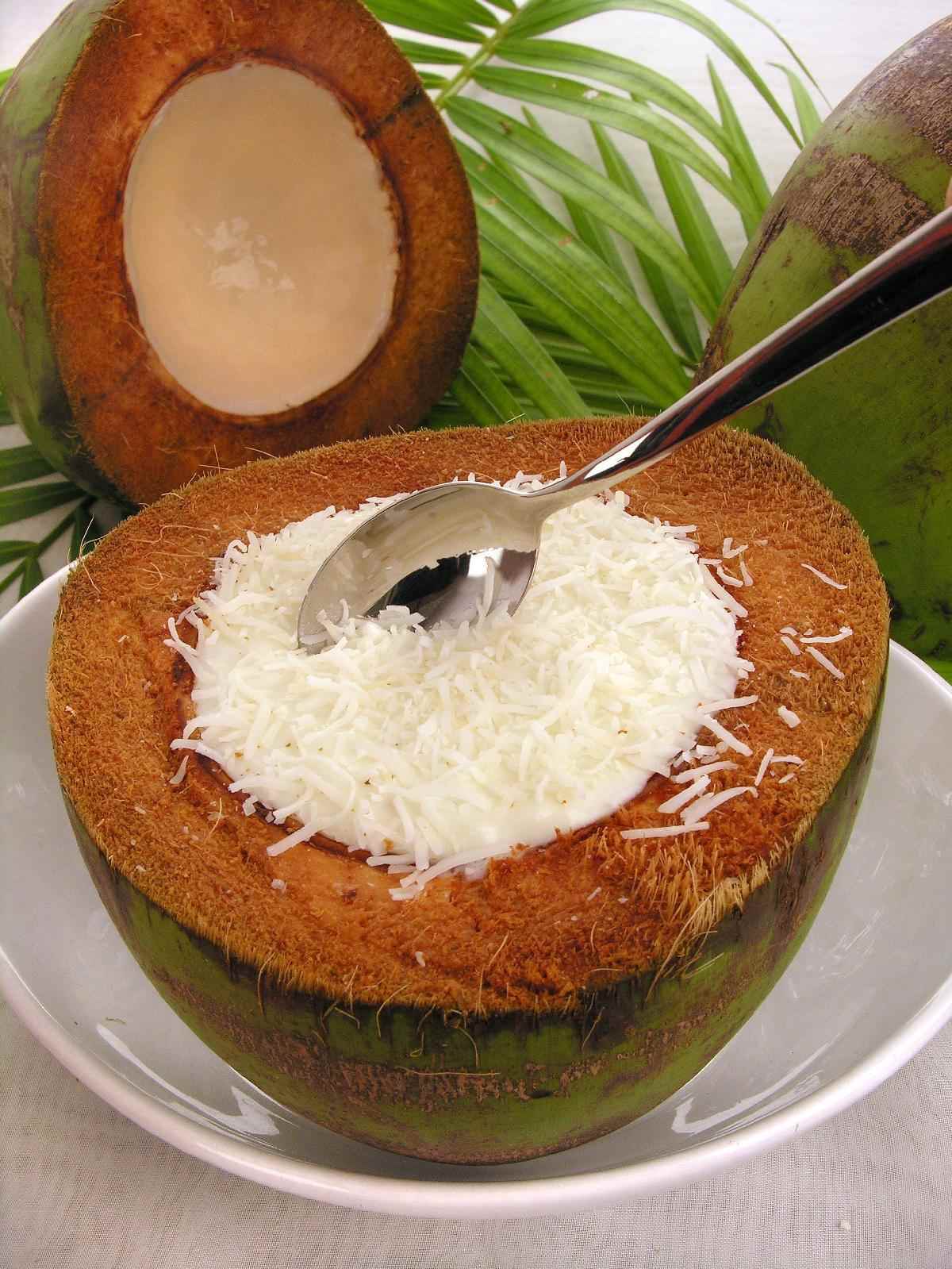 Tempo: 30min (+4h de geladeira) Rendimento: 2 Dificuldade: fácil Ingredientes: 1 coco verde cortado ao meio sem a água 1 vidro de leite de coco (200ml) 1
