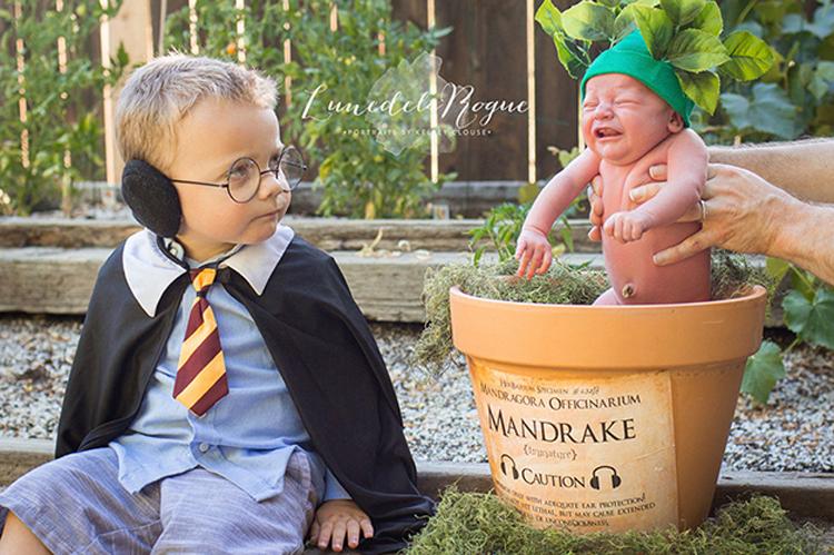 Um casal norte-americano, fã da saga Harry Potter, resolveu fazer um ensaio com seus filhos bebês imitando o universo mágico e o resultado é lindo!