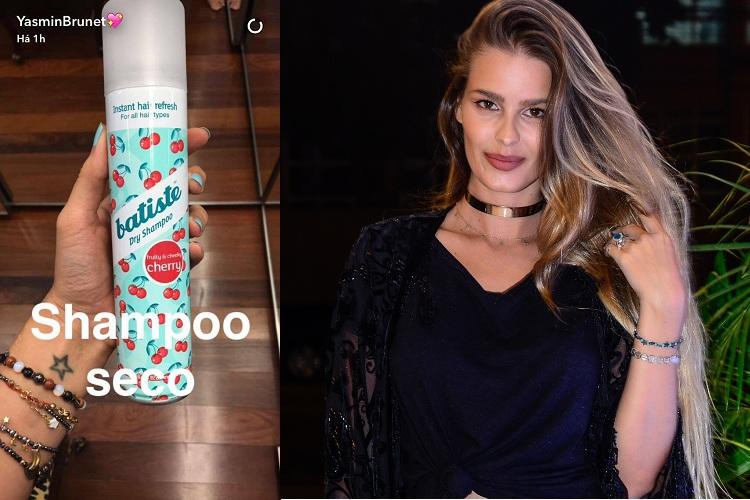 O shampoo a seco é um dos produtos de cabelo preferido pela atriz Yasmin Brunet, que publicou os itens indispensáveis em seu perfil do snapchat