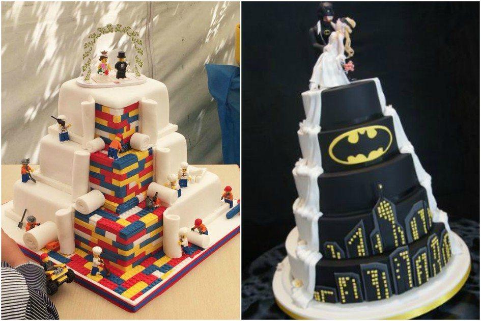 É fã de filmes, séries, super-heróis e tudo o que diz respeito à cultura pop? Confira fotos de bolos de casamento geek para se inspirar e fazer o seu!