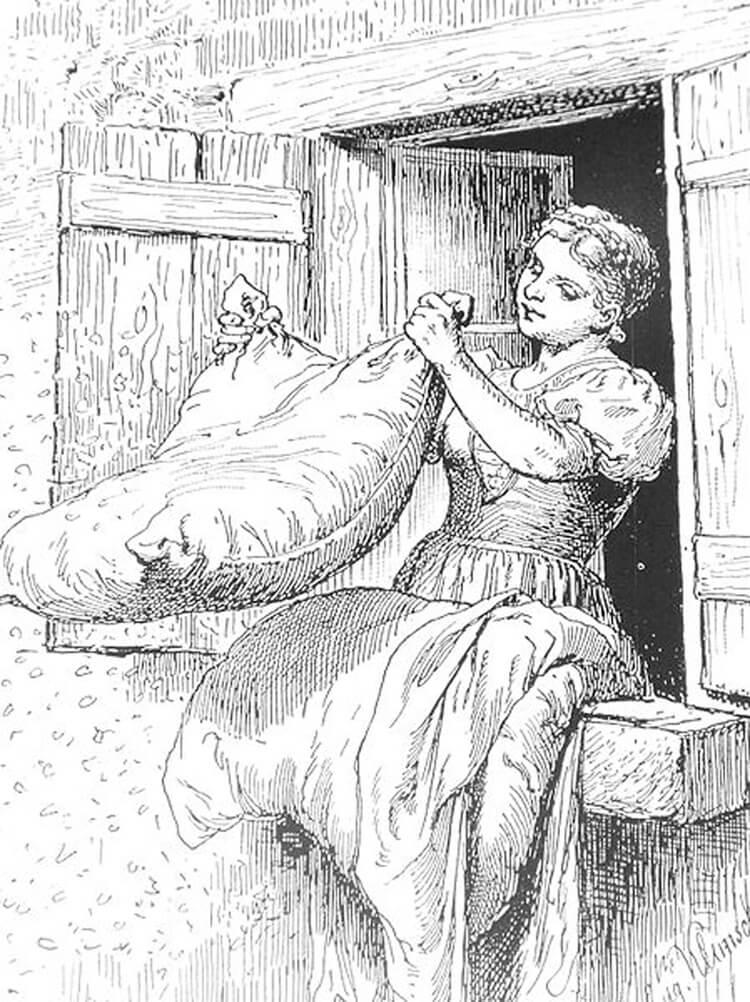 De autoria dos irmãos Grimm, a narrativa da senhora Holle nos apresenta uma madrasta exploradora: sua enteada tinha que trabalhar até os dedos sangrarem
