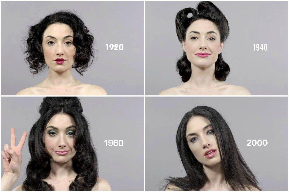 Através da beleza da mulher: penteados, maquiagens e atitudes, revisite 100 anos de beleza em 1 minuto em uma série de vídeos