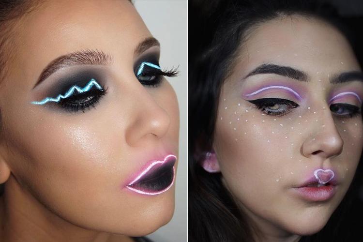 O Instagram lançou mais uma tendência: maquiagem com efeito de luz neon! E não é complicado de fazer! Confira alguns exemplos