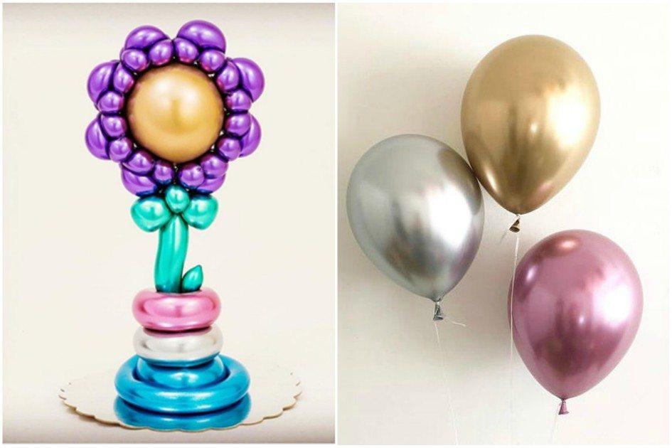 Em diferentes tamanhos e formatos, veja fotos e inspire-se para usar balões cromados e metalizados em decorações de festas!