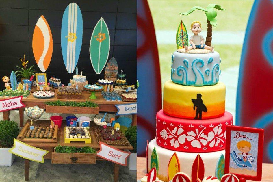 O tema festa surf é diferente e tem inúmeros elementos para ajudar a criar o ambiente praiano. Veja dicas e fotos deste tema superalegre!