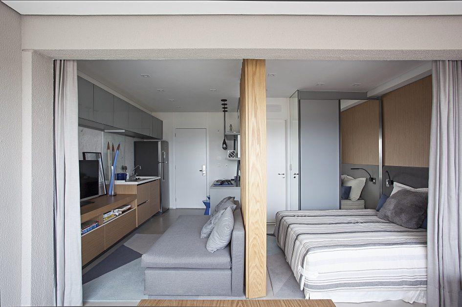 Confira um apartamento com seus cômodos integrados que otimiza o espaço sem perder a funcionalidade e a elegância do ambiente