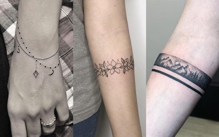 Confira diversos modelos de tatuagem de bracelete com frases, pingentes, linhas, flores e, até mesmo, tribais para você levar como ideia para o seu tatuador