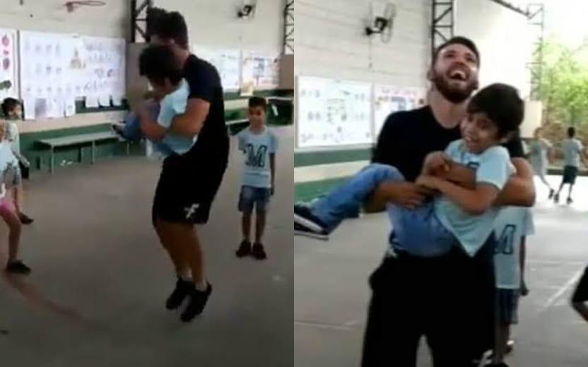 O vídeo do professor João Hoffmann e seu aluno cadeirante, Heitor (7), viralizou na internet após mostrar os dois pulando corda juntos.