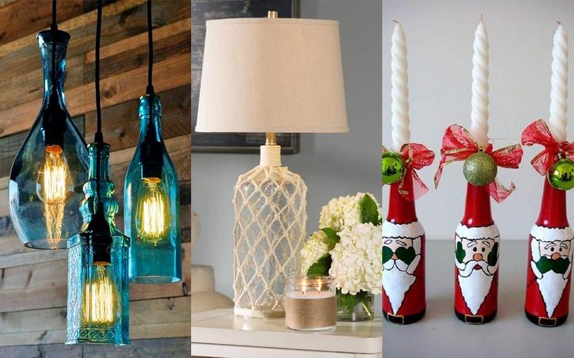Confira 7 maneiras criativas e econômicas de reutilizar garrafas na decoração, como em lustres, vasos e até mesmo saboneteiras!