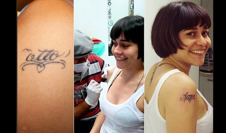 Alessandra Negrini mostra a tatuagem feita para o ex, Otto
