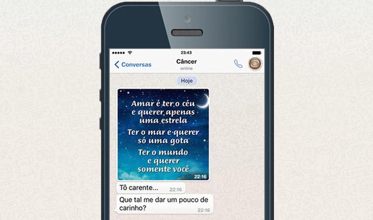 celular com a declaração de amor do signo de Câncer no WhatsApp