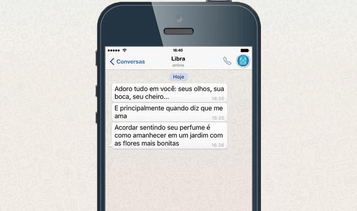 celular com a declaração de amor do signo de Libra no WhatsApp