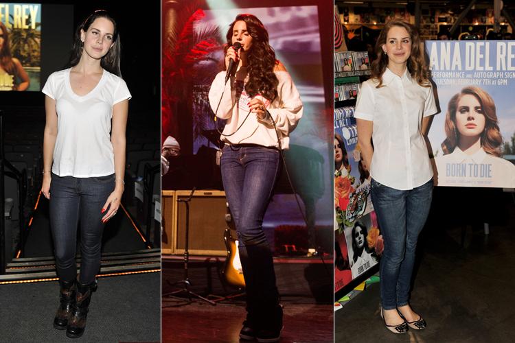 Lana Del Rey com branco e jeans
