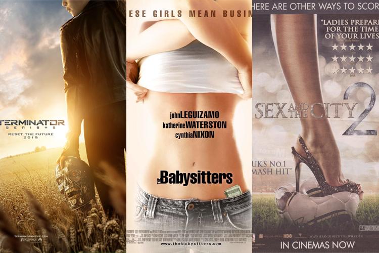 Cartazes de filmes de Hollywood que cortam as mulheres pela cabeça