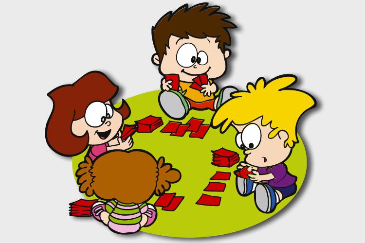 desenho de crianças jogando carta