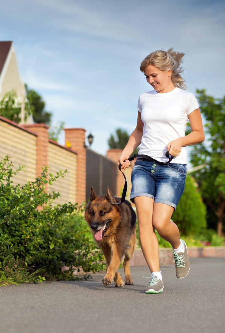 mulher passeando com cachorro