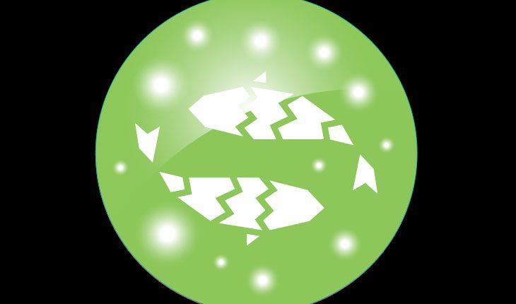 Na imagem há o símbolo do signo de Peixes (dois peixes) em branco em um fundo verde-claro em formato circular.