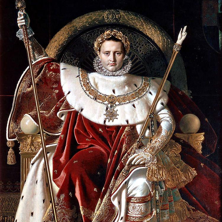 napoleão bonaparte, imperador, trono, coroa, lança, sentado