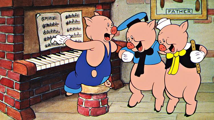 Cena da animação Os Três Porquinhos desenvolvida pela Disney em 1933