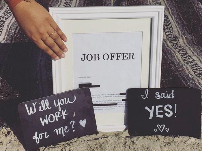 Mulher faz ensaio de casamento com oferta de emprego