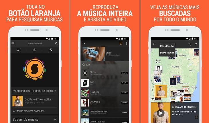 print de tela de um smartphone apple com imagens do aplicativo para descobrir e conhecer novas musicas soundhound iPad útil
