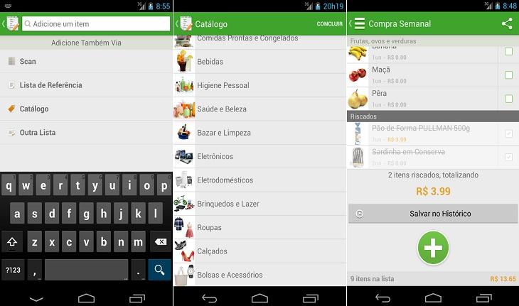 print de tela smartphone android aplicativos controlar finanças lista de compras