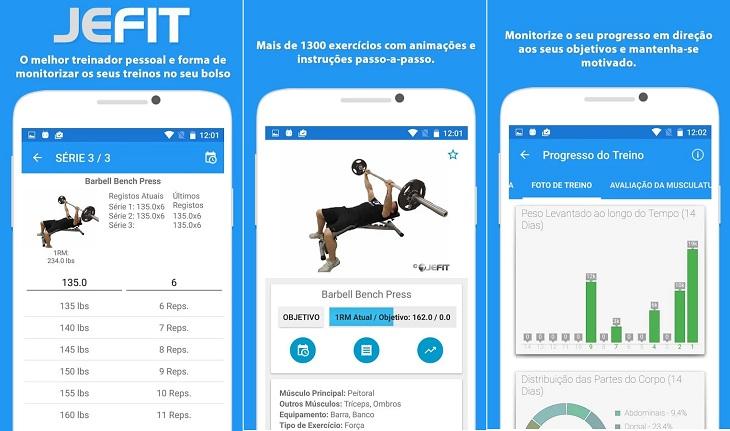 print de tela smartphone android aplicativos monitorar atividade física jefit