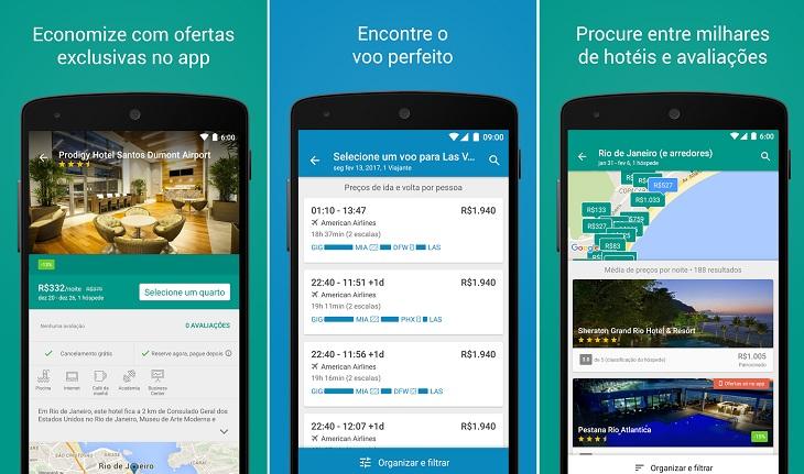 print de tela smartphone android aplicativos para viagem expedia hoteis e voos