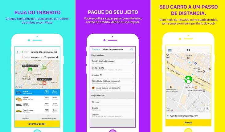 print de tela smartphone apple aplicativos para viagem 99taxis