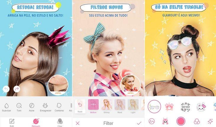 prints de telas de smartphone apple com imagens do aplicativo BeautyPlus