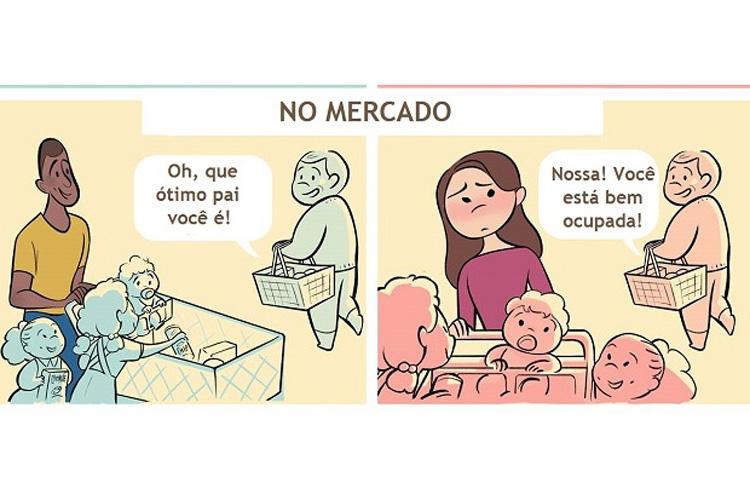 Ilustração mostra a diferença de tratamento entre pais e mães pela sociedade