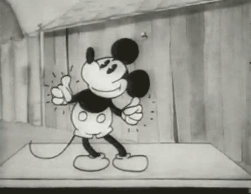 miceky mouse, disney, dançando, preto e branco
